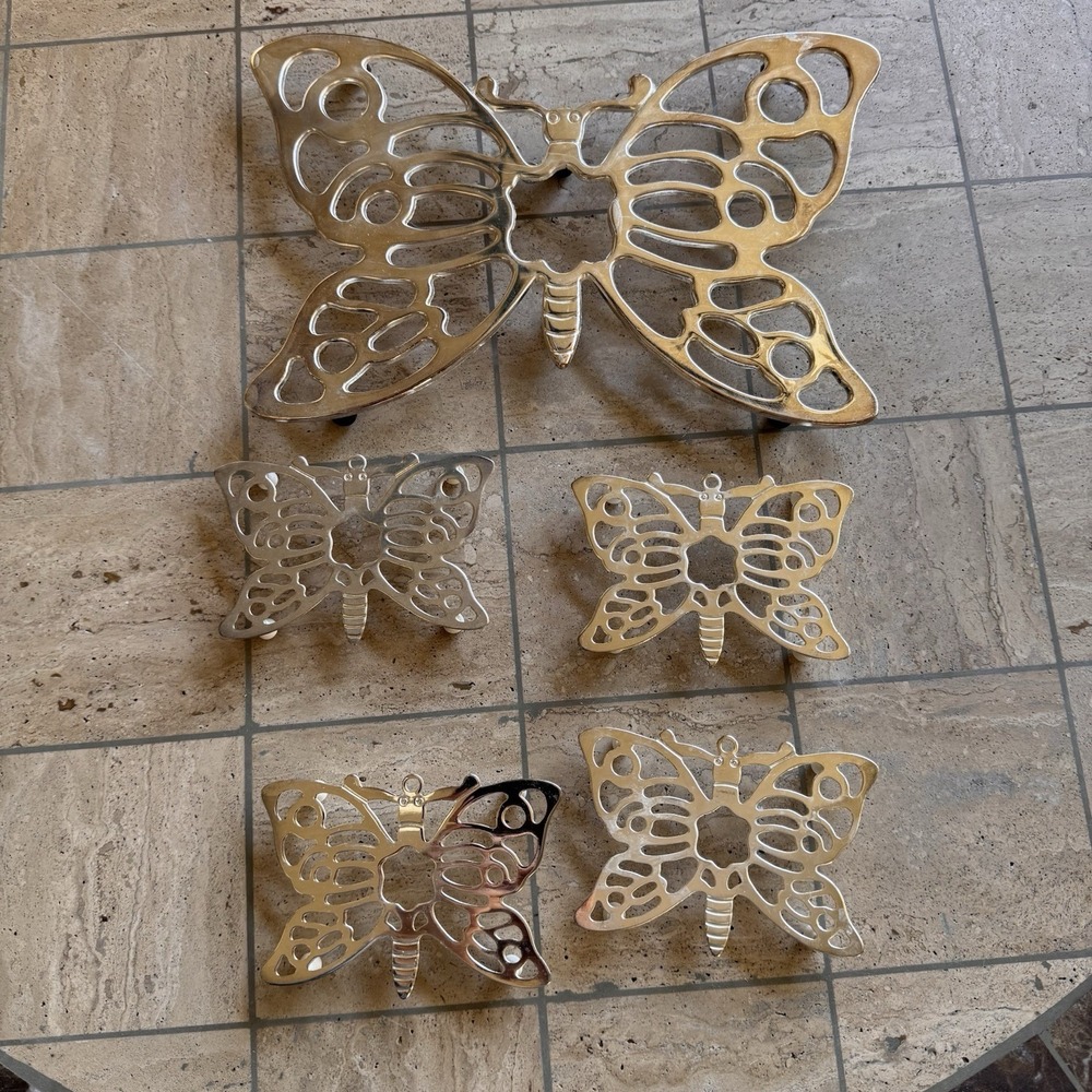 Leonard Trivet Set Butterfly SilverPlated Hot Plate Coasters Vintage Cottagecore
